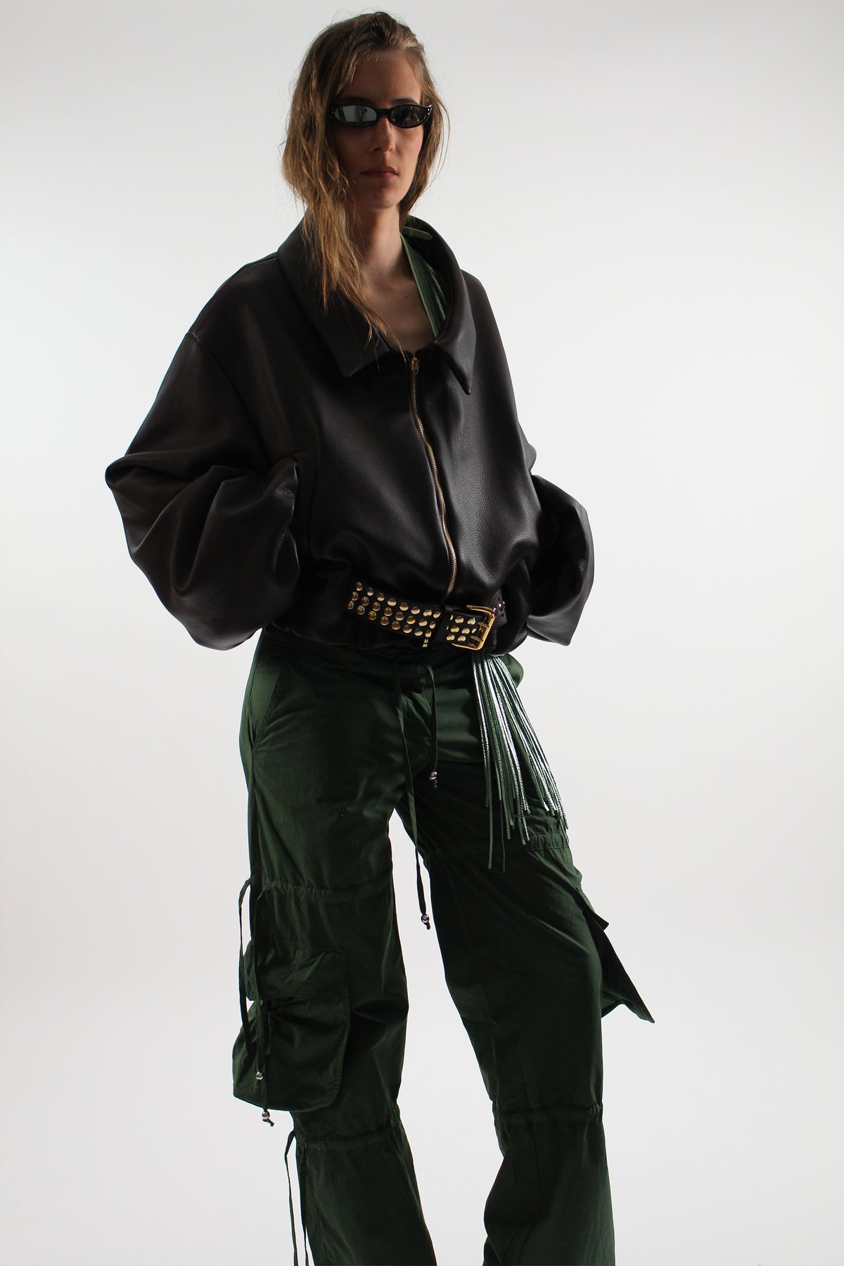 Belt with Metal Studs in Nappa Leather Chocolate
