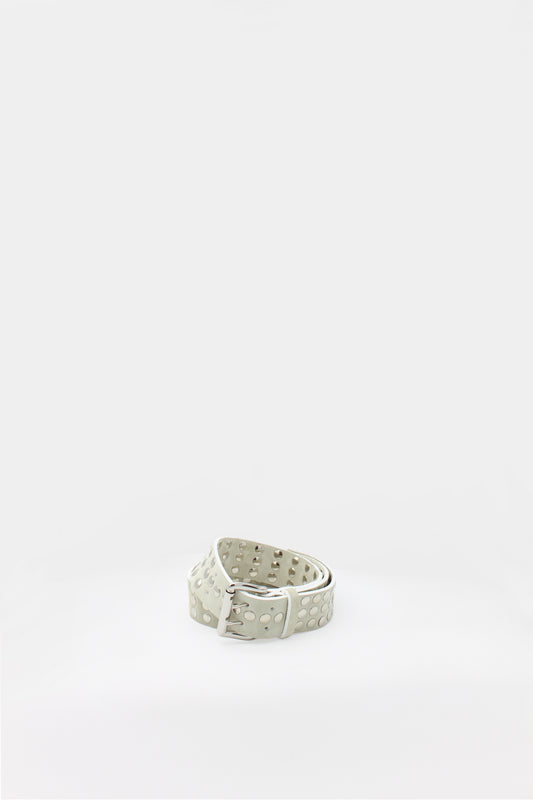 Belt with Metal Studs in Suede Leather Off White
