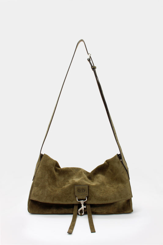 La Bisaccia Midi Bag Suede Hunter green