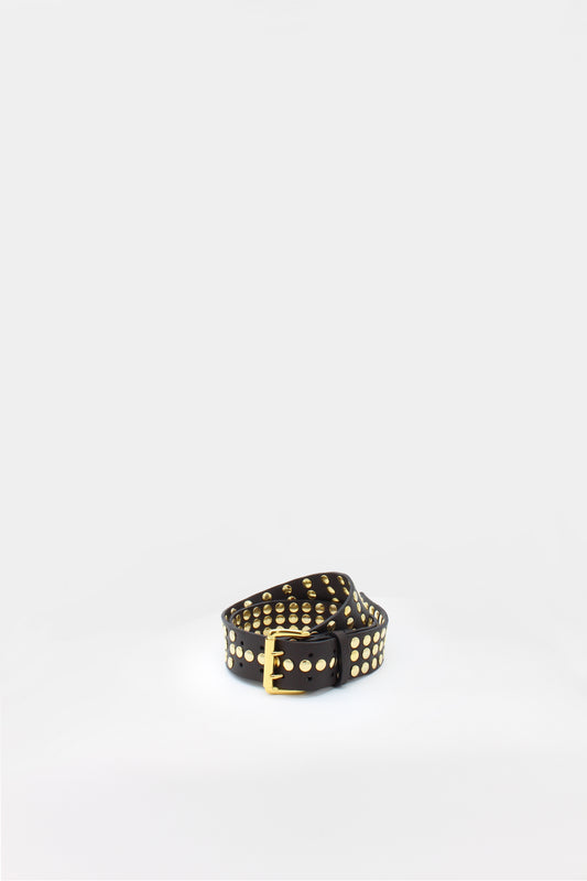 Belt with Metal Studs in Nappa Leather Chocolate