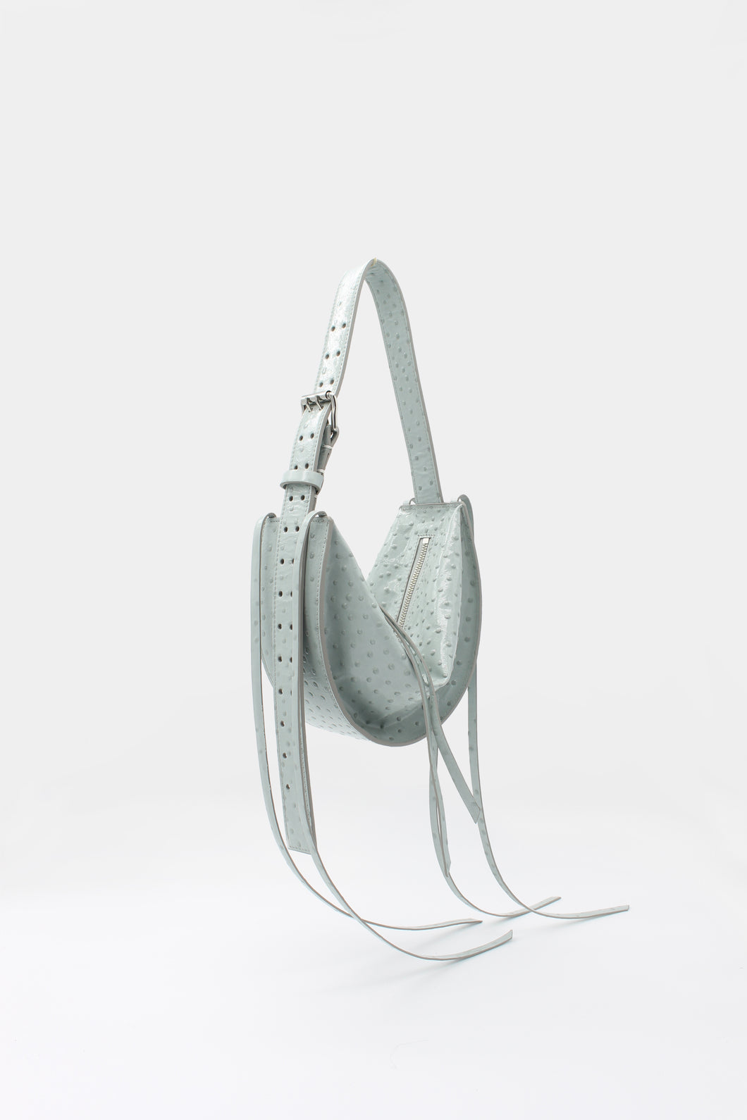 L'Amaca Mini Bag Ostrich print Leather Grey Sky
