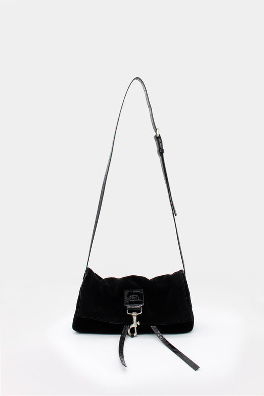 La Bisaccia Mini bag Suede Black & Cocco print Black