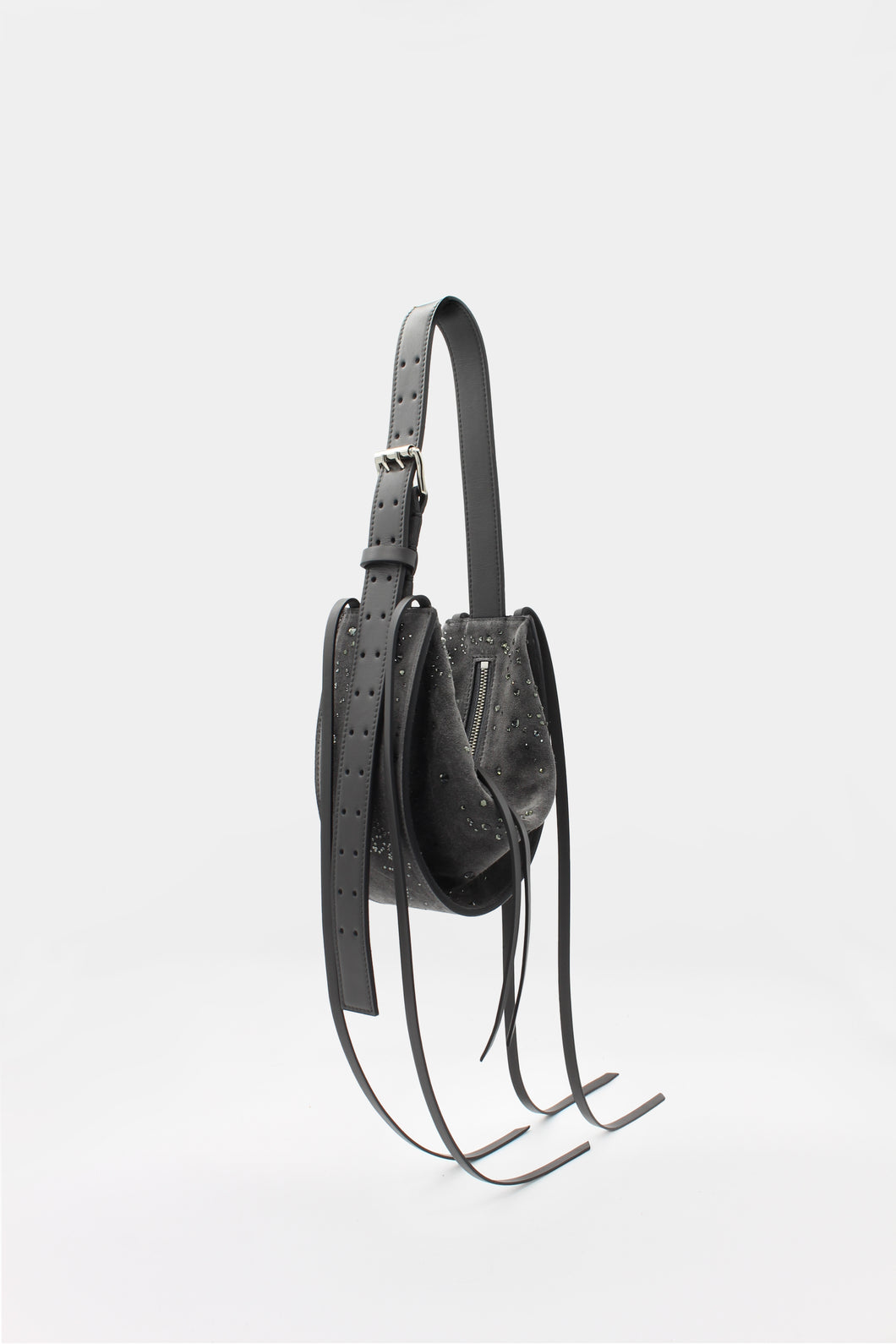 L'Amaca Mini Bag Christals on Leather Grey and Cement